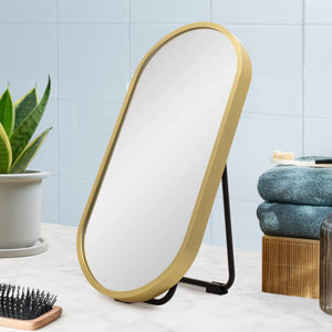 Pill Oval 220mm x 440mm Desk Mirror with Brushed Brass (Gold) Frame