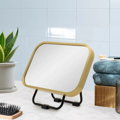 Retti Rectangular 220mm x 330mm Desk Mirror with Brushed Brass (Gold) Frame