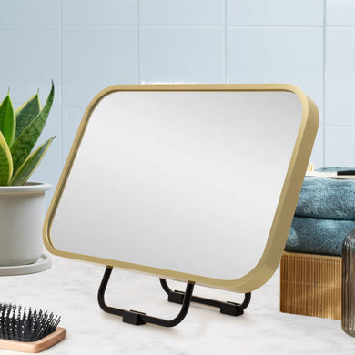 Retti Rectangular 280mm x 440mm Desk Mirror with Brushed Brass (Gold) Frame