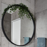Deluxe 900mm Mirror with Black Frame in Bathroom on a Herringbone Tiled Wall, Grey Colour Scheme