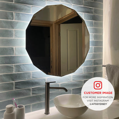 Fine Round Jewel 750mm Backlit LED Frameless Mirror with Jewelled Edge and Demister *Clearance Stock*