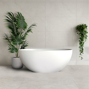 Byron Egg 1300mm Oval Artificial Stone Freestanding Bath, Gloss White