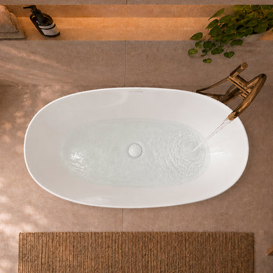 Byron Egg 1300mm Oval Artificial Stone Freestanding Bath, Gloss White
