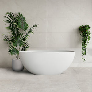 Byron Egg 1300mm Oval Artificial Stone Freestanding Bath, Matte White