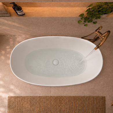 Byron Egg 1300mm Oval Artificial Stone Freestanding Bath, Matte White