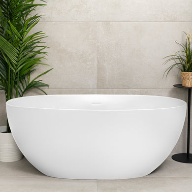Byron Egg 1400mm Oval Artificial Stone Freestanding Bath, Gloss White