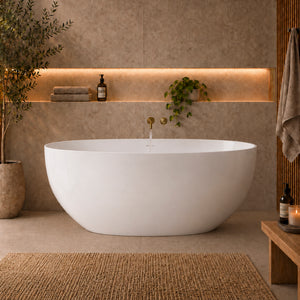 Byron Egg 1400mm Oval Artificial Stone Freestanding Bath, Gloss White