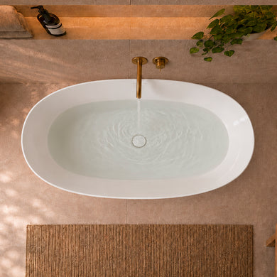 Byron Egg 1400mm Oval Artificial Stone Freestanding Bath, Gloss White