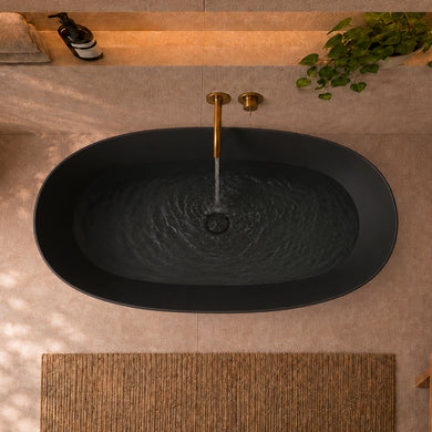 Byron Egg 1400mm Oval Artificial Stone Freestanding Bath, Matte Black
