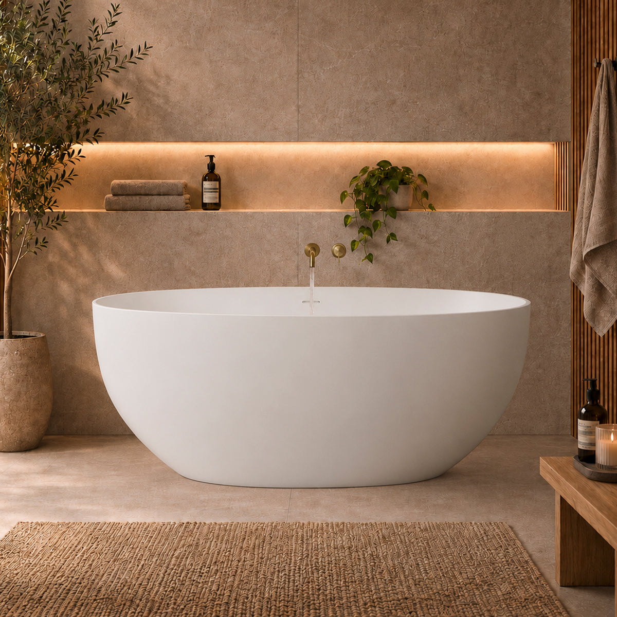 Byron Egg 1400mm Oval Artificial Stone Freestanding Bath, Matte White