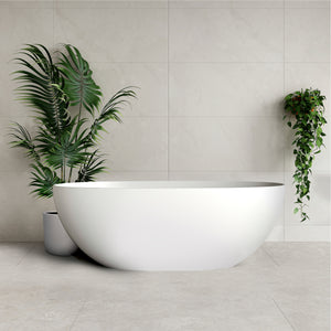 Byron Egg 1500mm Oval Artificial Stone Freestanding Bath, Gloss White