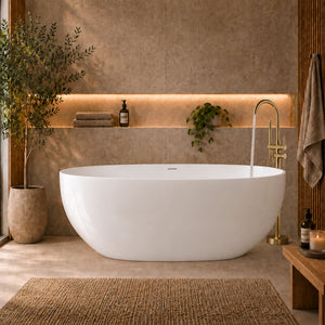 Byron Egg 1500mm Oval Artificial Stone Freestanding Bath, Gloss White