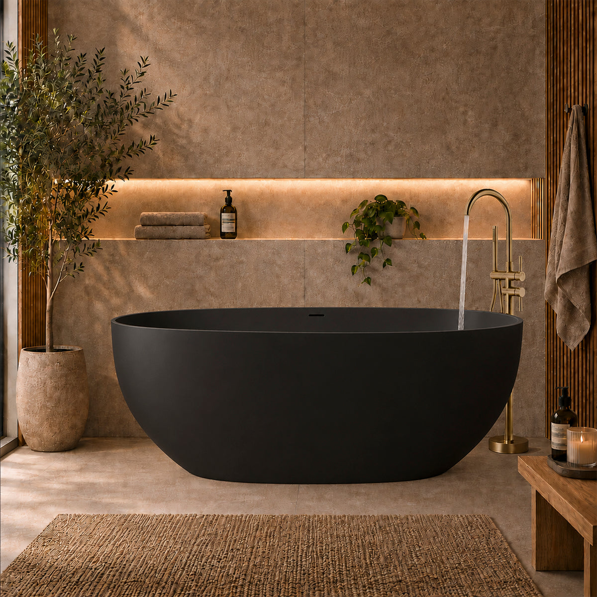 Byron Egg 1500mm Oval Artificial Stone Freestanding Bath, Matte Black