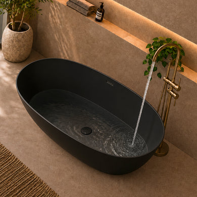 Byron Egg 1500mm Oval Artificial Stone Freestanding Bath, Matte Black