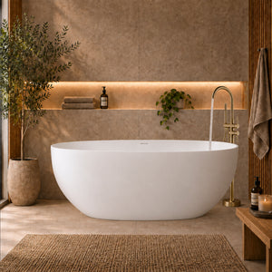 Byron Egg 1500mm Oval Artificial Stone Freestanding Bath, Matte White