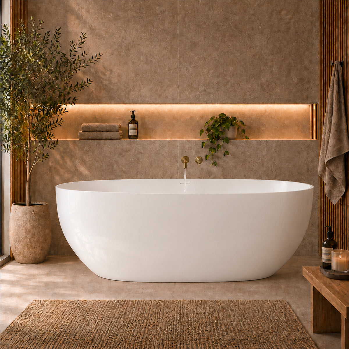Byron Egg 1600mm Oval Artificial Stone Freestanding Bath, Gloss White