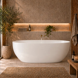 Byron Egg 1600mm Oval Artificial Stone Freestanding Bath, Gloss White