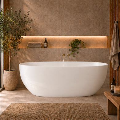 Byron Egg 1600mm Oval Artificial Stone Freestanding Bath, Gloss White