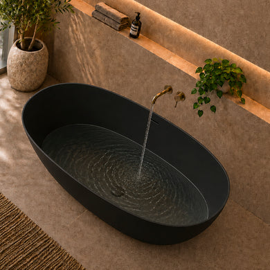 Byron Egg 1600mm Oval Artificial Stone Freestanding Bath, Matte Black