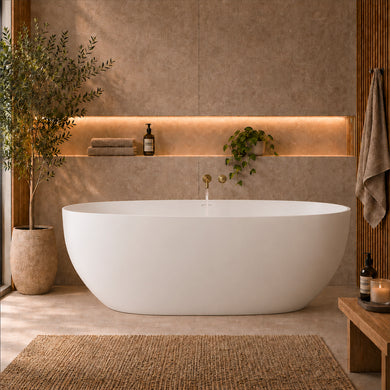 Byron Egg 1600mm Oval Artificial Stone Freestanding Bath, Matte White