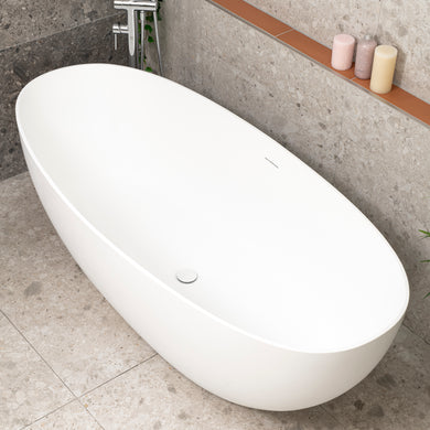 Byron Egg 1700mm Oval Artificial Stone Freestanding Bath, Gloss White
