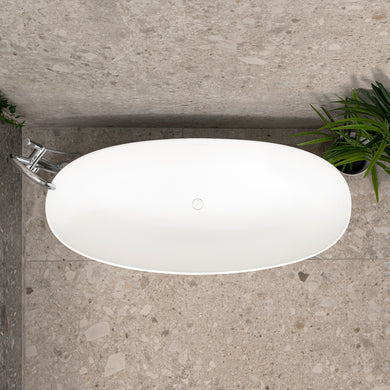 Byron Egg 1700mm Oval Artificial Stone Freestanding Bath, Gloss White