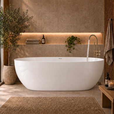 Byron Egg 1700mm Oval Artificial Stone Freestanding Bath, Gloss White