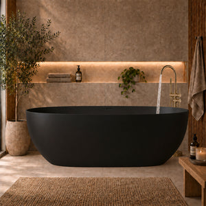 Byron Egg 1700mm Oval Artificial Stone Freestanding Bath, Matte Black