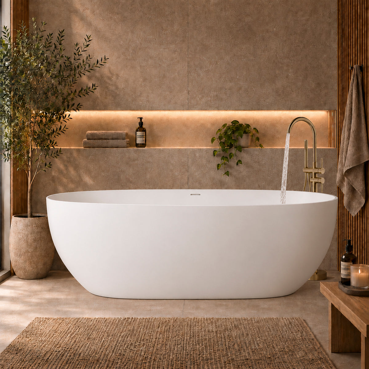 Byron Egg 1700mm Oval Artificial Stone Freestanding Bath, Matte White
