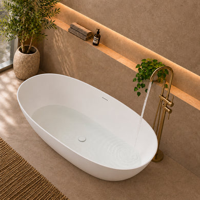 Byron Egg 1700mm Oval Artificial Stone Freestanding Bath, Matte White