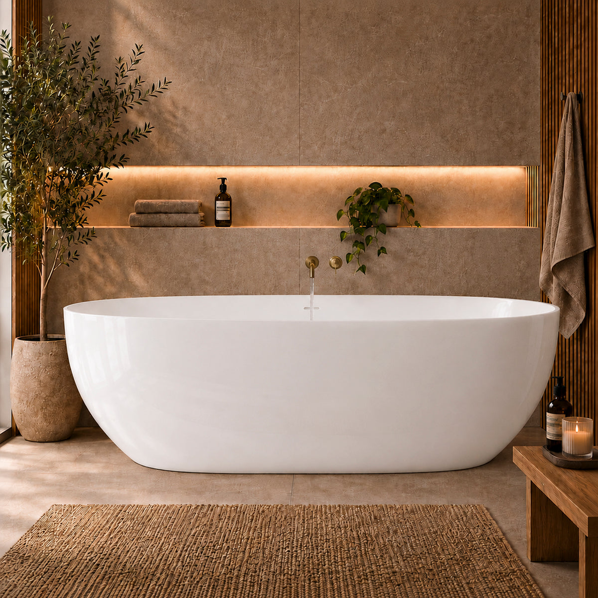 Byron Egg 1800mm Oval Artificial Stone Freestanding Bath, Gloss White