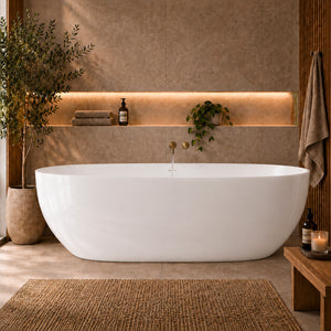 Byron Egg 1800mm Oval Artificial Stone Freestanding Bath, Gloss White
