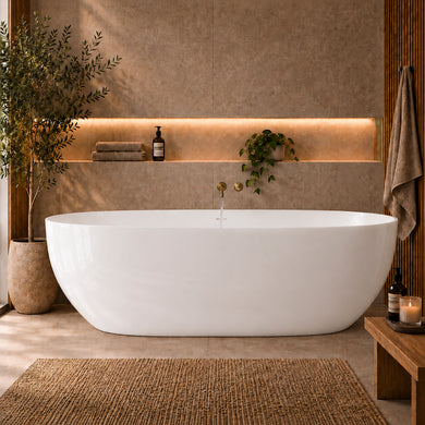 Byron Egg 1800mm Oval Artificial Stone Freestanding Bath, Gloss White