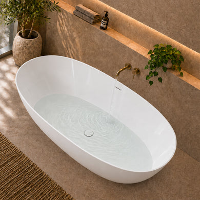 Byron Egg 1800mm Oval Artificial Stone Freestanding Bath, Gloss White