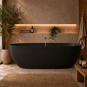 Byron Egg 1800mm Oval Artificial Stone Freestanding Bath, Matte Black
