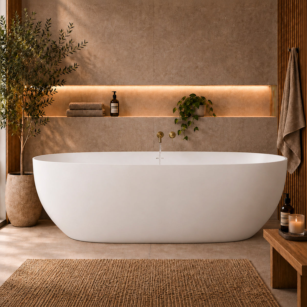Byron Egg 1800mm Oval Artificial Stone Freestanding Bath, Matte White
