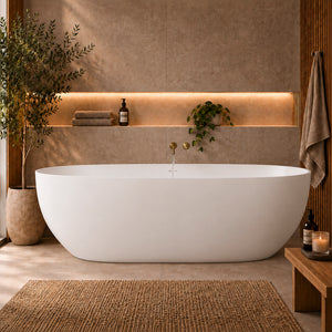 Byron Egg 1800mm Oval Artificial Stone Freestanding Bath, Matte White