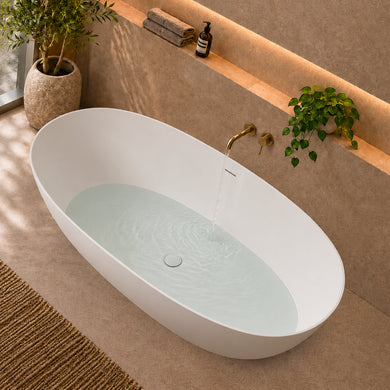 Byron Egg 1800mm Oval Artificial Stone Freestanding Bath, Matte White