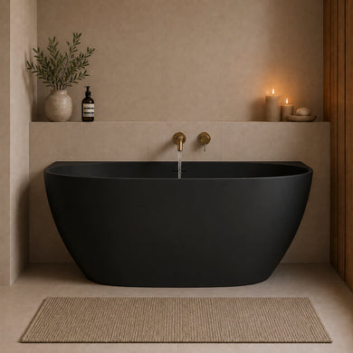Byron Egg 1500mm Back to Wall Artificial Stone Freestanding Bath, Matte Black
