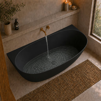 Byron Egg 1700mm Back to Wall Artificial Stone Freestanding Bath, Matte Black