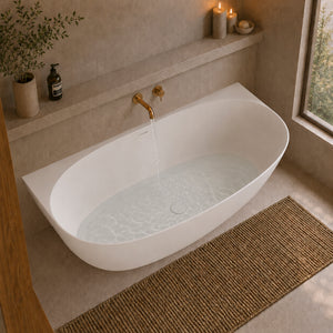 Byron Egg 1700mm Back to Wall Artificial Stone Freestanding Bath, Matte White