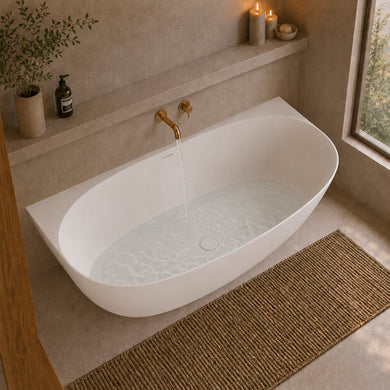 Byron Egg 1700mm Back to Wall Artificial Stone Freestanding Bath, Matte White