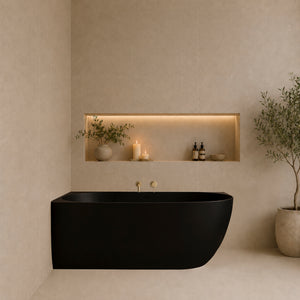 Byron Egg 1500mm Left Corner Artificial Stone Freestanding Bath, Matte Black