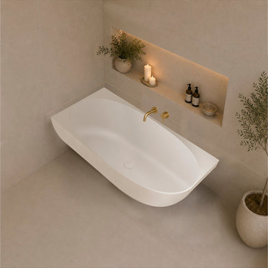Byron Egg 1500mm Left Corner Artificial Stone Freestanding Bath, Matte White