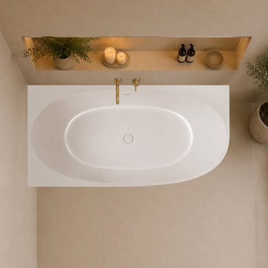 Byron Egg 1500mm Left Corner Artificial Stone Freestanding Bath, Matte White