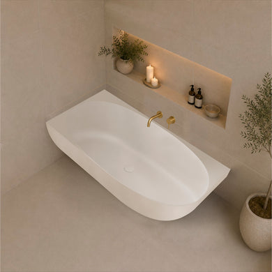 Byron Egg 1700mm Left Corner Artificial Stone Freestanding Bath, Matte White