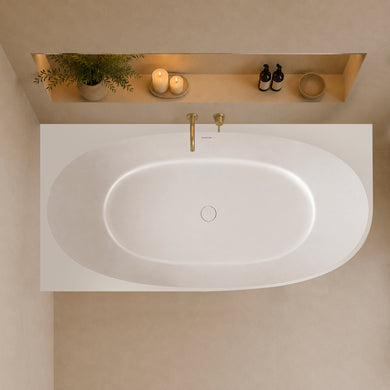 Byron Egg 1700mm Left Corner Artificial Stone Freestanding Bath, Matte White
