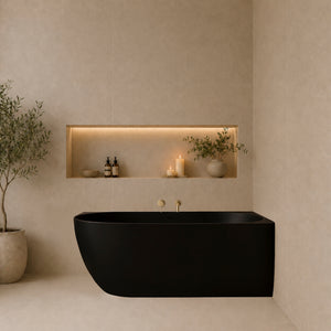 Byron Egg 1500mm Right Corner Artificial Stone Freestanding Bath, Matte Black