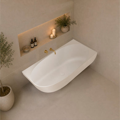Byron Egg 1500mm Right Corner Artificial Stone Freestanding Bath, Matte White