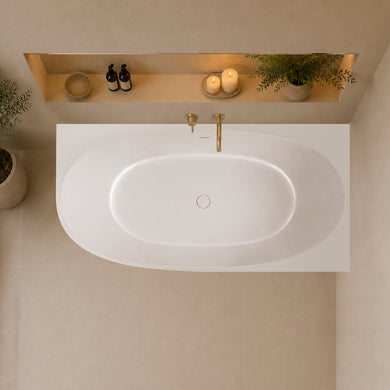 Byron Egg 1500mm Right Corner Artificial Stone Freestanding Bath, Matte White